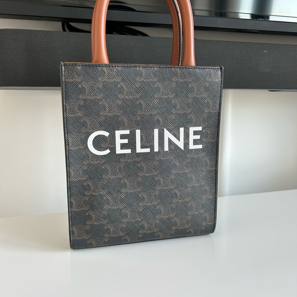 Celine Mini Vertical Cabas in Triomphe Canvas with Celine Print